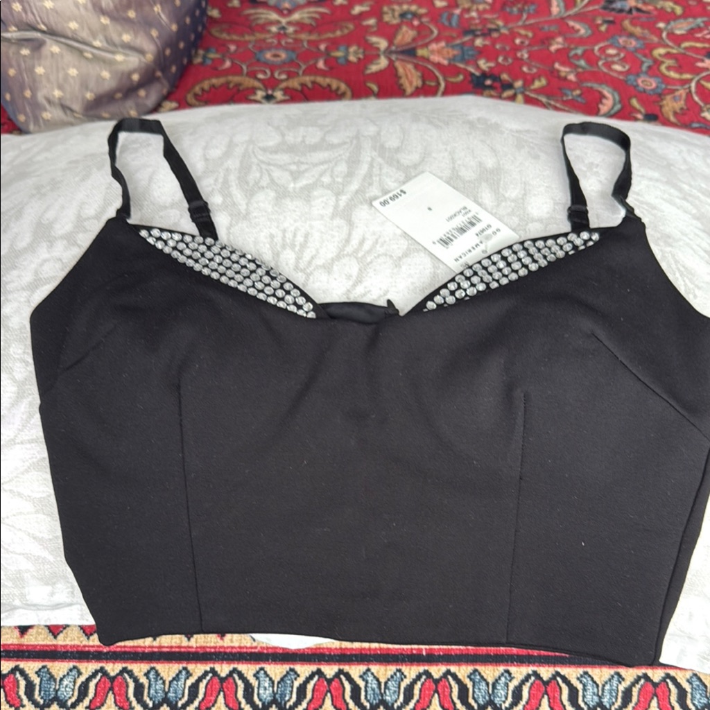Good American Black Fitted Bustier Crop Top